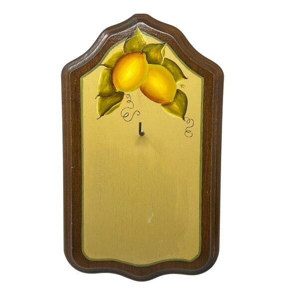 Vintage Hand-Painted Wooden Lemon Wall Plaque Key Holder Hook 1977 Cottagecore - Picture 1 of 12